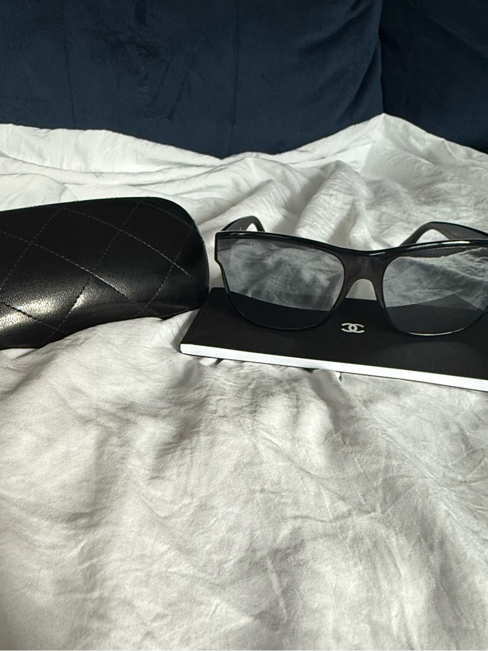 CHANEL Black Quilted Sunglasses Case with Black Frame Glasses